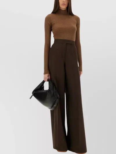 Max Mara High Waist Wide Leg Trousers With Belt Loops In Brown