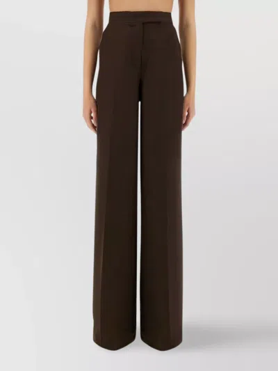 Max Mara High Waist Wide Leg Trousers With Belt Loops In Brown