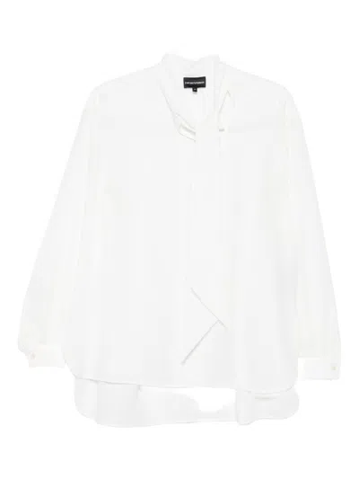 Emporio Armani Neck Tie Blouse High-low Hem In White