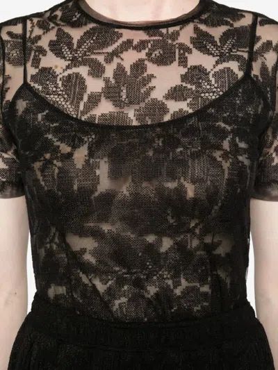 Ermanno Scervino Floral Lace Short Sleeve Top In Black