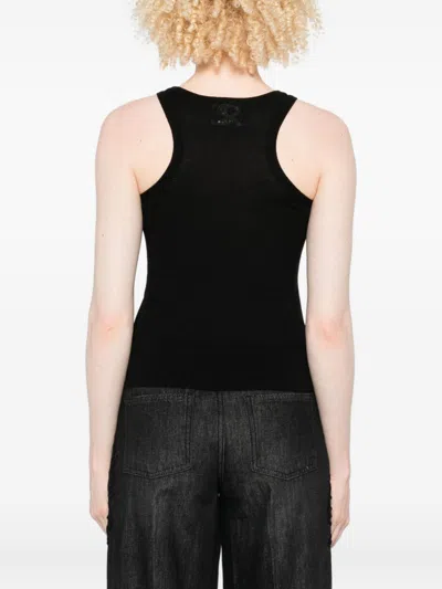 Ermanno Scervino Merino Racerback Tank Top Floral Embroidery In Black