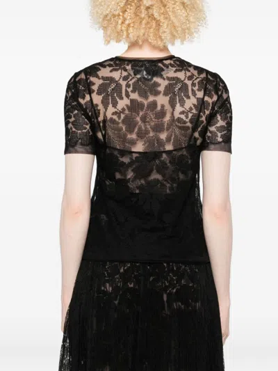 Ermanno Scervino Floral Lace Short Sleeve Top In Black