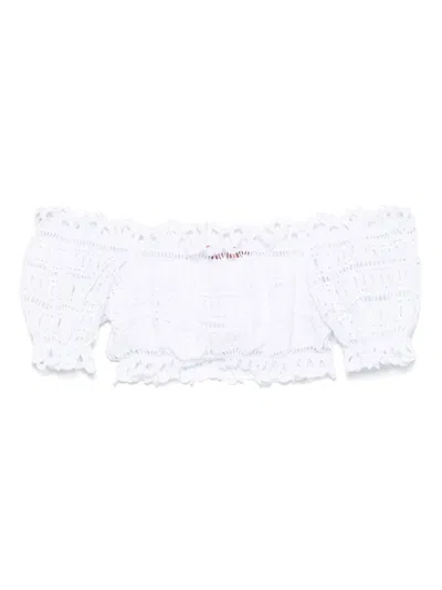 Ermanno Scervino Lace Cotton Cropped Top With Off-the-shoulder Design In White