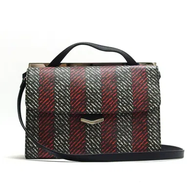 Pre-owned Fendi Black Red Color White Leather Handbag Shoulder Bag () In Multi