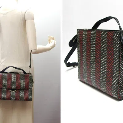Pre-owned Fendi Black Red Color White Leather Handbag Shoulder Bag () In Multi