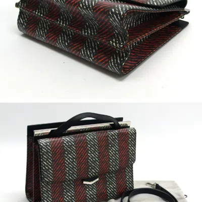 Pre-owned Fendi Black Red Color White Leather Handbag Shoulder Bag () In Multi