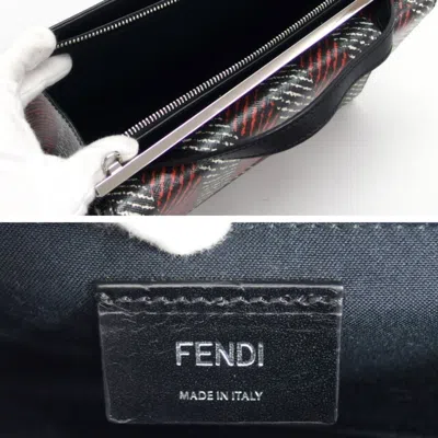 Pre-owned Fendi Black Red Color White Leather Handbag Shoulder Bag () In Multi