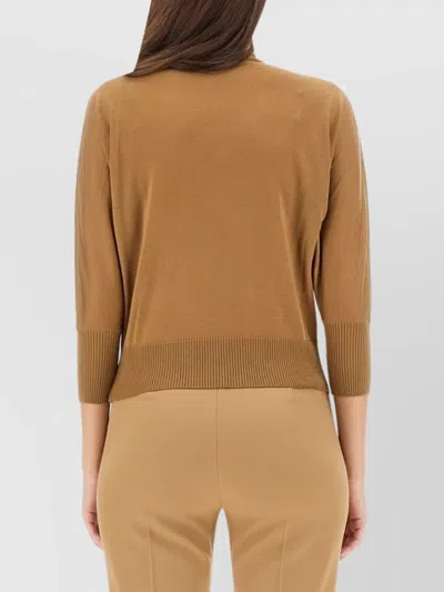 Max Mara Turtleneck Knitwear With 3/4 Sleeves And Ribbed Cuffs In Brown