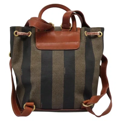 Pre-owned Fendi Pequin Front Pocket Backpack Coated Canvas Brown Canvas Backpack Bag ()