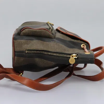 Pre-owned Fendi Pequin Front Pocket Backpack Coated Canvas Brown Canvas Backpack Bag ()