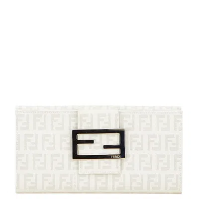 Pre-owned Fendi Zucchino White Pvc Long Wallet (bi-fold) ()