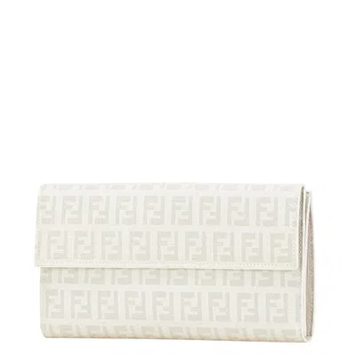 Pre-owned Fendi Zucchino White Pvc Long Wallet (bi-fold) ()