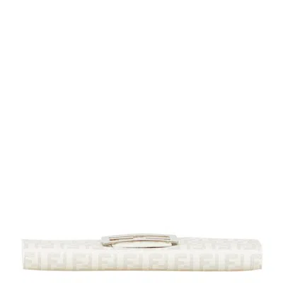Pre-owned Fendi Zucchino White Pvc Long Wallet (bi-fold) ()