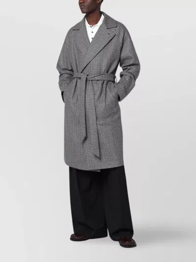 Tagliatore Checked Coat Featuring Belted Waist In Gray