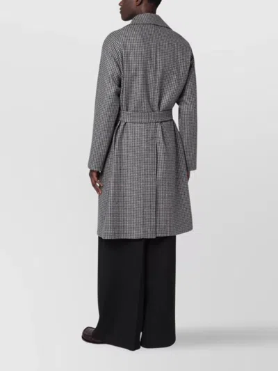 Tagliatore Checked Coat Featuring Belted Waist In Gray
