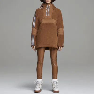 Adidas Originals X Ivy Park Crossover Teddy 4all Half Zipper Hooded Pullover Fleece Sports Jacket Co In Brown