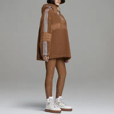 Adidas Originals X Ivy Park Crossover Teddy 4all Half Zipper Hooded Pullover Fleece Sports Jacket Co In Brown