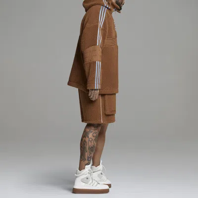 Adidas Originals X Ivy Park Crossover Teddy 4all Half Zipper Hooded Pullover Fleece Sports Jacket Co In Brown