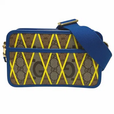 Pre-owned Gucci Beige Blue Yellow Leather Canvas Shoulder Bag ()