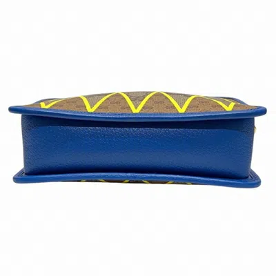 Pre-owned Gucci Beige Blue Yellow Leather Canvas Shoulder Bag ()