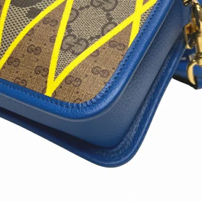 Pre-owned Gucci Beige Blue Yellow Leather Canvas Shoulder Bag ()