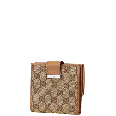 Pre-owned Gucci Beige Brown Canvas Leather Wallet (bi-fold) () In Multi
