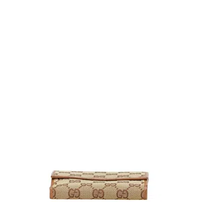 Pre-owned Gucci Beige Brown Canvas Leather Wallet (bi-fold) () In Multi