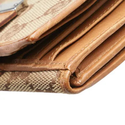 Pre-owned Gucci Beige Brown Canvas Leather Wallet (bi-fold) () In Multi