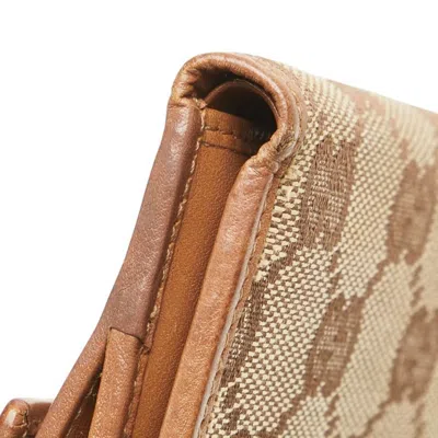 Pre-owned Gucci Beige Brown Canvas Leather Wallet (bi-fold) () In Multi