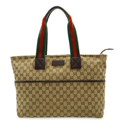 Pre-owned Gucci Beige Khaki Red Color Gg Canvas Leather Shoulder Bag Tote Bag ()