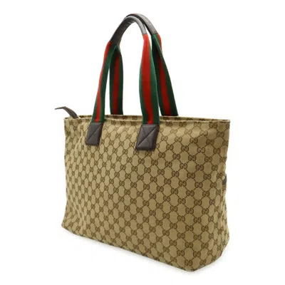 Pre-owned Gucci Beige Khaki Red Color Gg Canvas Leather Shoulder Bag Tote Bag ()