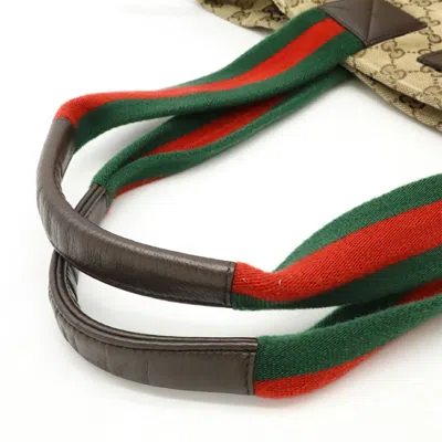 Pre-owned Gucci Beige Khaki Red Color Gg Canvas Leather Shoulder Bag Tote Bag ()