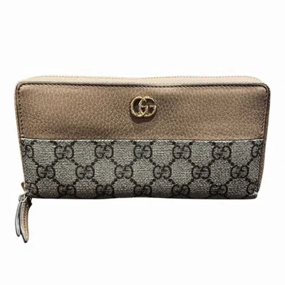 Pre-owned Gucci Beige Pink Beige Canvas Leather Long Wallet (bi-fold) () In Multi