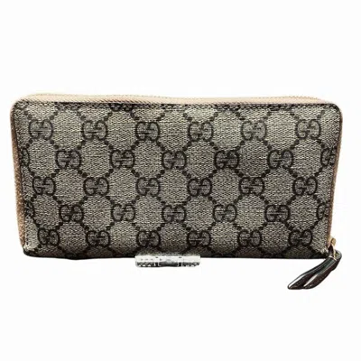 Pre-owned Gucci Beige Pink Beige Canvas Leather Long Wallet (bi-fold) () In Multi