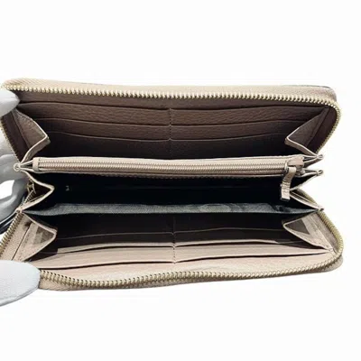 Pre-owned Gucci Beige Pink Beige Canvas Leather Long Wallet (bi-fold) () In Multi