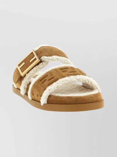 Fendi Flat Open Toe Sandals For Casual Wear In Brown