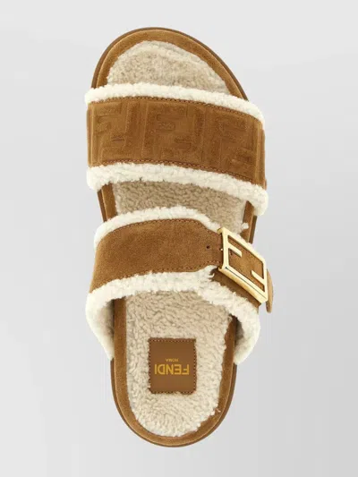 Fendi Flat Open Toe Sandals For Casual Wear In Brown