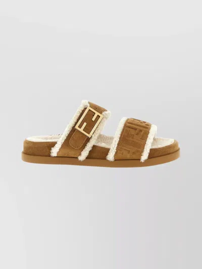 Fendi Flat Open Toe Sandals For Casual Wear In Brown