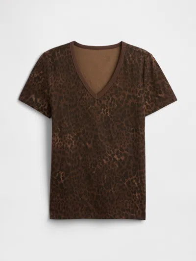 Gap Factory Favorite Print V-neck T-shirt In Brown