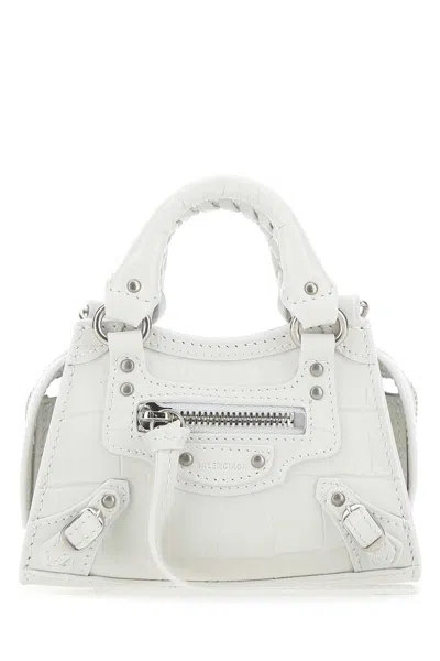 Balenciaga White Leather Super Nano Neo Classic Handbag In White