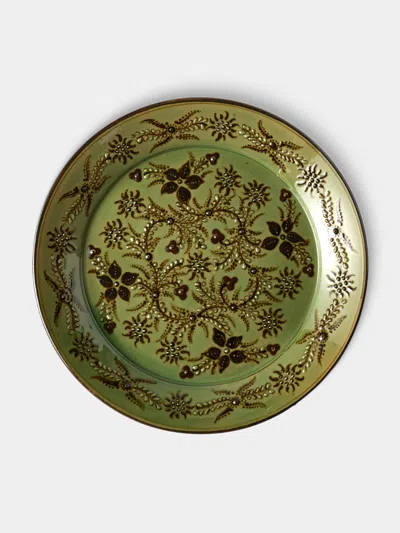 Poterie D’évires Poterie D'évires Flowers Hand-painted Ceramic Round Platter In Multi