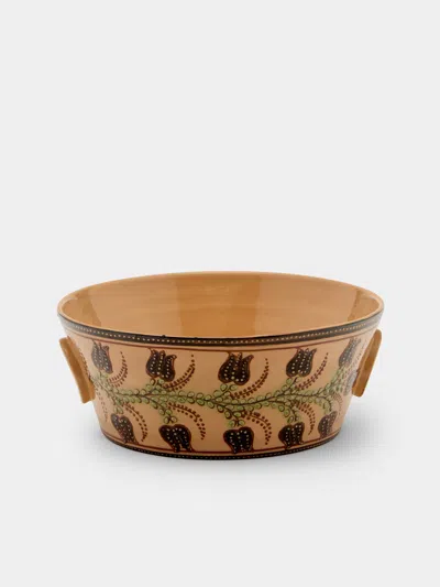 Poterie D’évires Poterie D'évires Flowers Hand-painted Ceramic Large Handled Serving Bowl In Multi