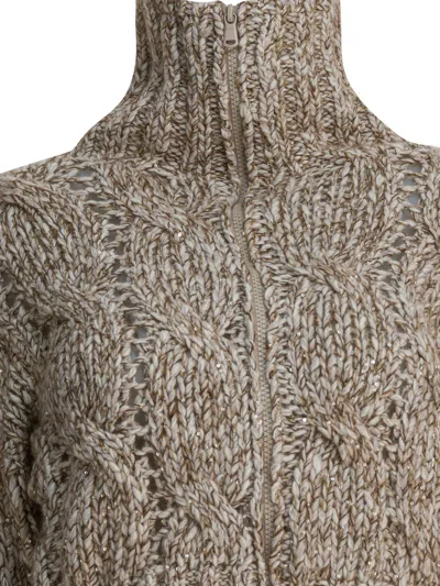 Brunello Cucinelli Beige Wool Blend Knitwear In Brown