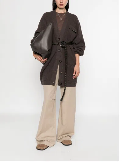 Brunello Cucinelli Longline Cashmere Cardigan Featuring Pockets In Brown