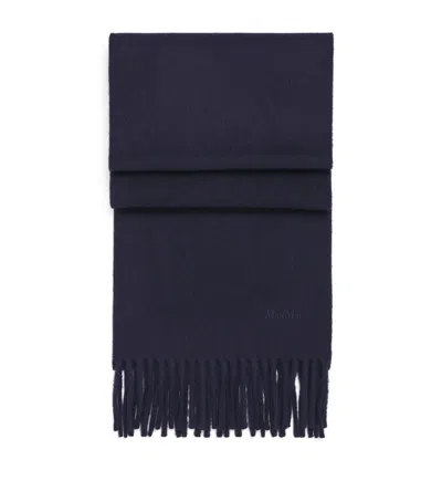 Max Mara Wool Fringe Scarf In Blue