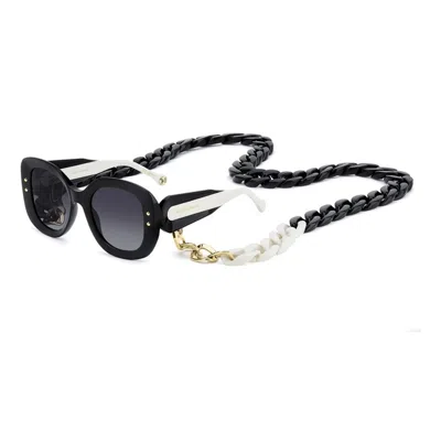 Carolina Herrera 53mm Gradient Rectangular Sunglasses With Removable Chain In Black