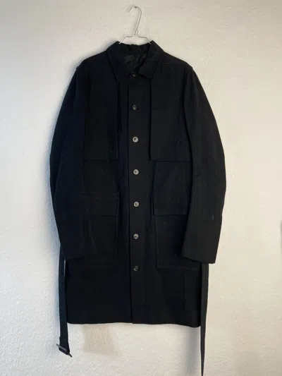 Pre-owned Rick Owens F/w 19 „larry“ Paneled Cotton Twill Trench Coat It50/m In Black