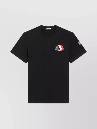 Moncler Blue T-shirt With Embroidered Tricolor Logo In Black