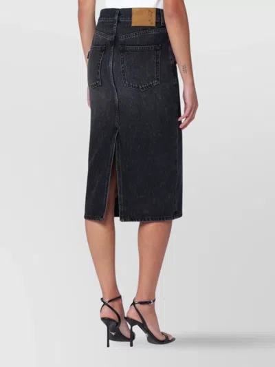 Haikure Denim Skirt With Back Slit And Belt Loops In Black