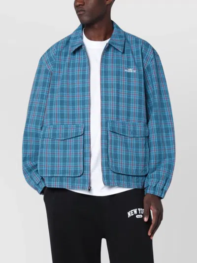 Awake Ny Zip Up Overshirt With Logo And Pockets In Blue